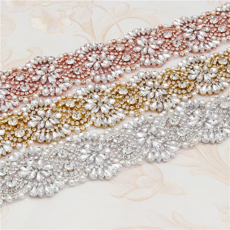 Rhinestone Bridal Belt Applique: Iron-On Patch, 2-inch Wide Trim