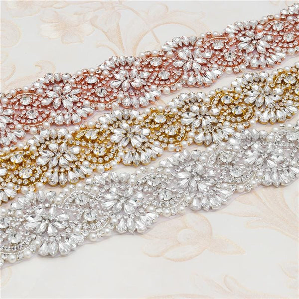 Rhinestone Bridal Belt Applique: Iron-On Patch, 2-inch Wide Trim