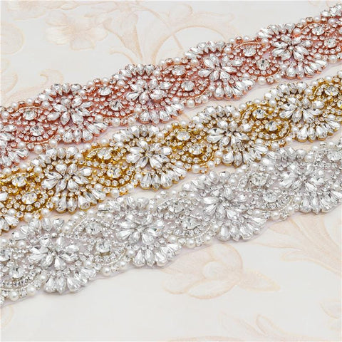 Rhinestone Bridal Belt Applique: Iron-On Patch, 2-inch Wide Trim