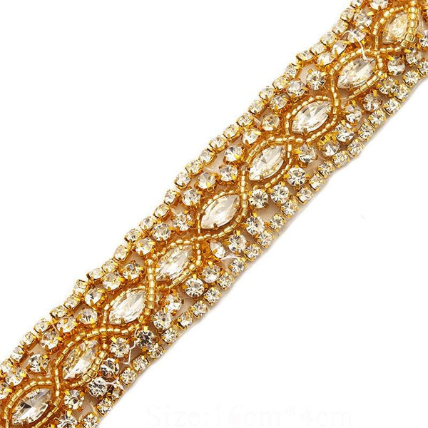 Rhinestone Bridal Dress Applique: Iron-On Patch, Belt Trim (2cm Wide)
