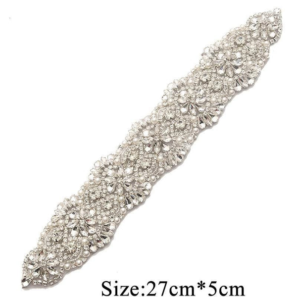 Rhinestone Bridal Belt Applique: Iron-On Patch (10 5/8 in x 2 in)
