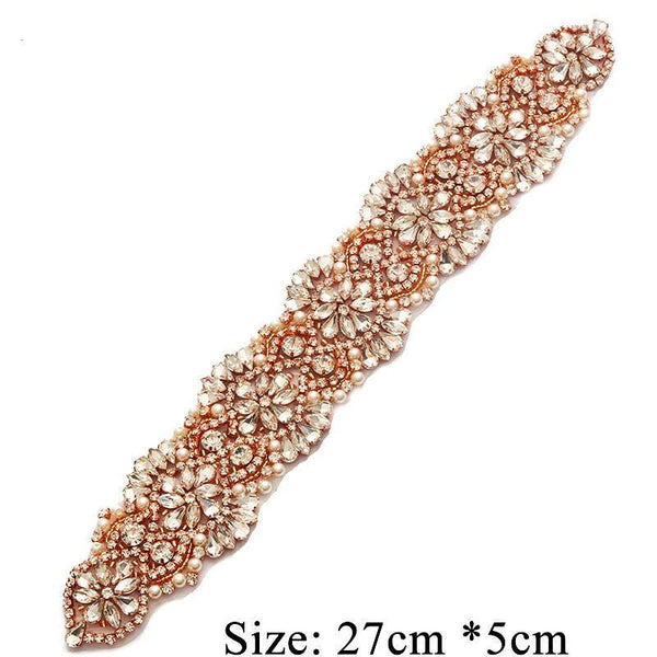 Rhinestone Bridal Belt Applique: Iron-On Patch (10 5/8 in x 2 in)