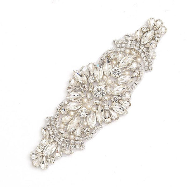 Rhinestone Bridal Applique: Iron-On Patch for Wedding Dress (6 1/8 in)