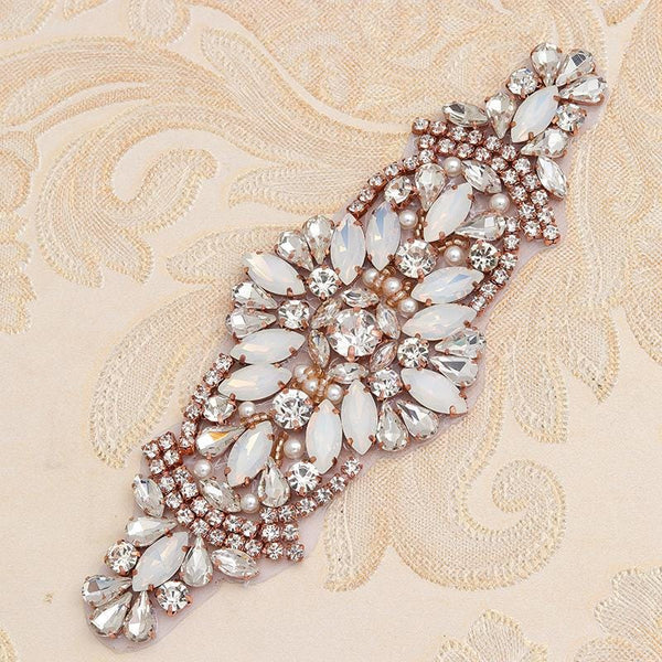 Rhinestone Bridal Applique: Iron-On Patch for Wedding Dress (6 1/8 in)