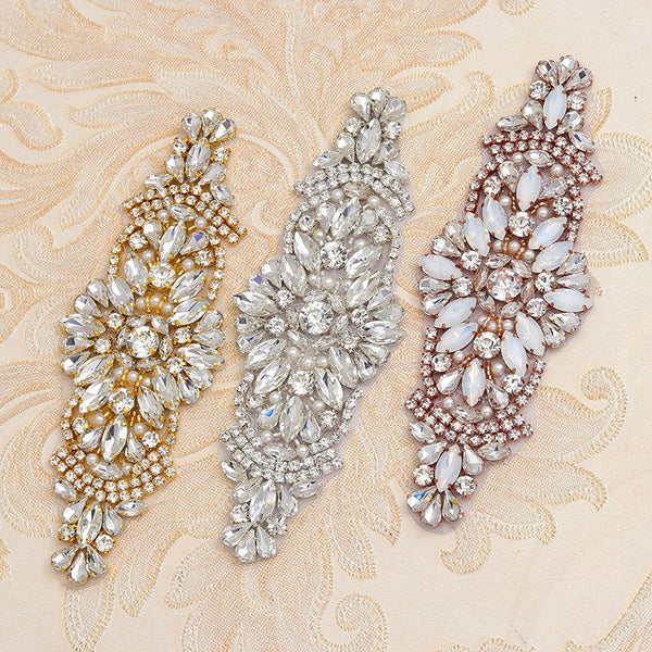 Rhinestone Bridal Applique: Iron-On Patch for Wedding Dress (6 1/8 in)