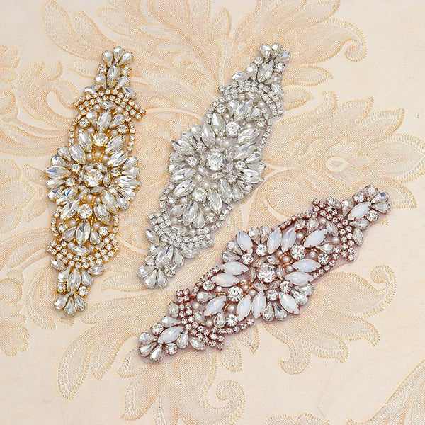 Rhinestone Bridal Applique: Iron-On Patch for Wedding Dress (6 1/8 in)