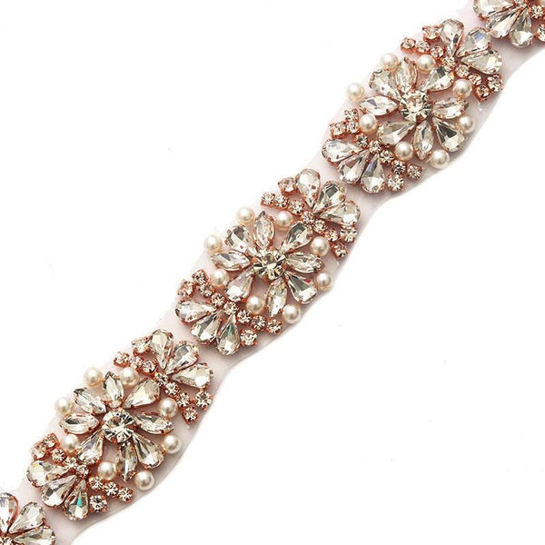 Rhinestone Bridal Applique: Iron-On Patch, Belt Trim (1 1/8" Wide)