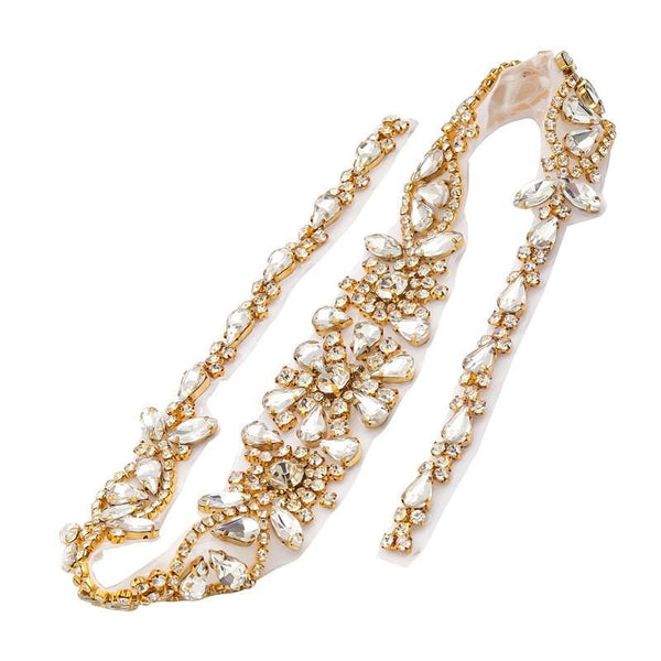 Rhinestone Bridal Applique: Iron-On Patch for Wedding Dress Belt (23 5/8 in)