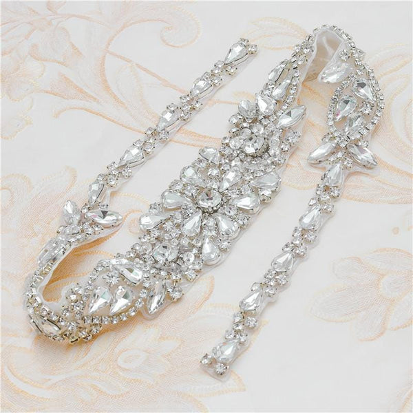 Rhinestone Bridal Applique: Iron-On Patch for Wedding Dress Belt (23 5/8 in)