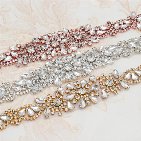 Rhinestone Bridal Applique: Iron-On Patch for Wedding Dress Belt (23 5/8 in)