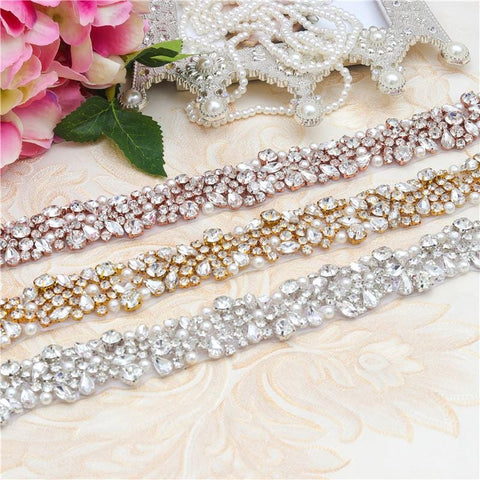 Rhinestone Bridal Belt Applique: Iron-On Rhinestone Patch (1 1/8" Wide)