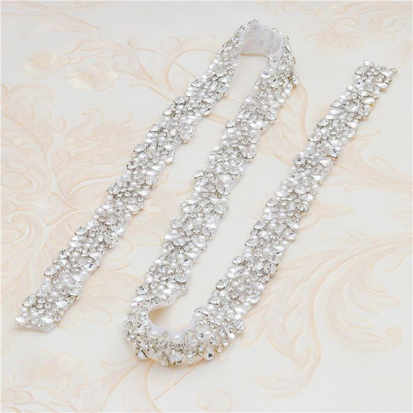 Rhinestone Bridal Belt Applique: Iron-On Rhinestone Patch (1 1/8" Wide)