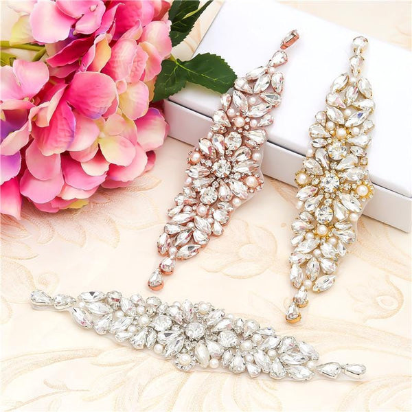 Rhinestone Bridal Applique: Iron-On Patch for Wedding Dress Belt (17cm x 4.5cm)