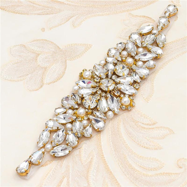 Rhinestone Bridal Applique: Iron-On Patch for Wedding Dress Belt (17cm x 4.5cm)
