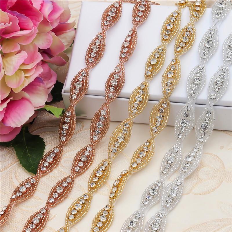 Rhinestone Bridal Applique: Iron-On Patch, Dress Belt Trim (ARA-36)