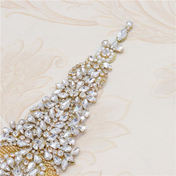 Rhinestone applique for bridal dress, rhinestone patch, iron-on patch for bridal gown, rhinestone belt applique ARA-37