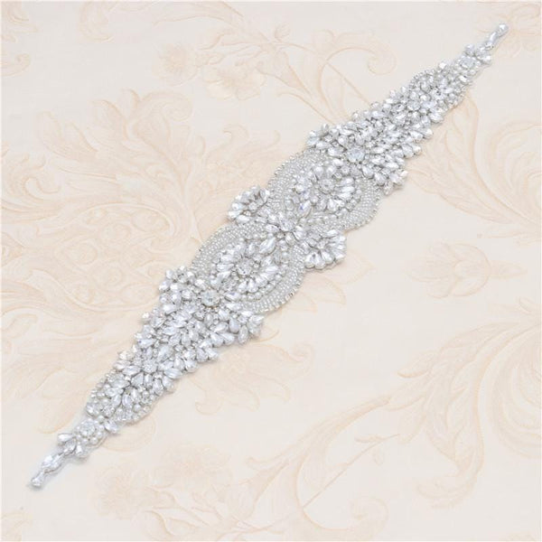 Rhinestone applique for bridal dress, rhinestone patch, iron-on patch for bridal gown, rhinestone belt applique ARA-37