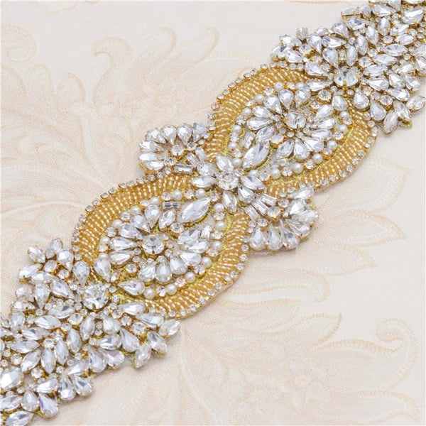 Rhinestone applique for bridal dress, rhinestone patch, iron-on patch for bridal gown, rhinestone belt applique ARA-37