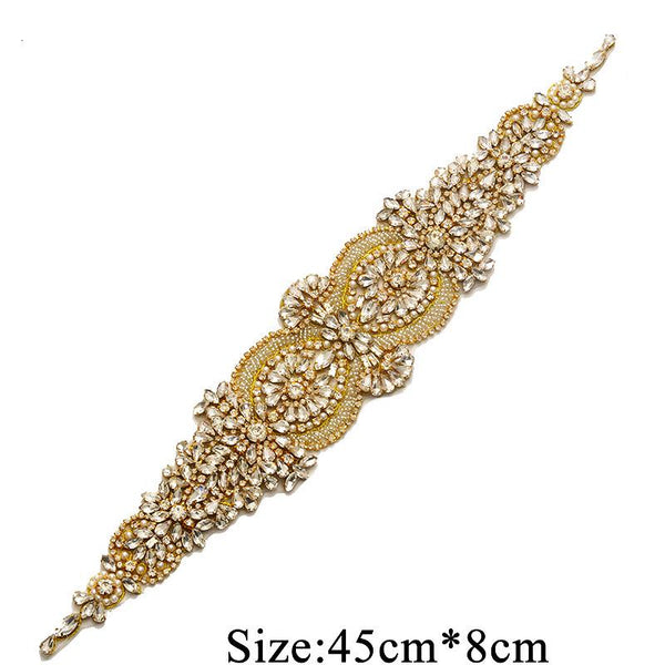 Rhinestone applique for bridal dress, rhinestone patch, iron-on patch for bridal gown, rhinestone belt applique ARA-37