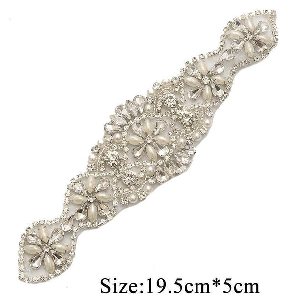 Rhinestone Bridal Applique: Iron-On Patch for Wedding Dress (19.5 cm x 5 cm)