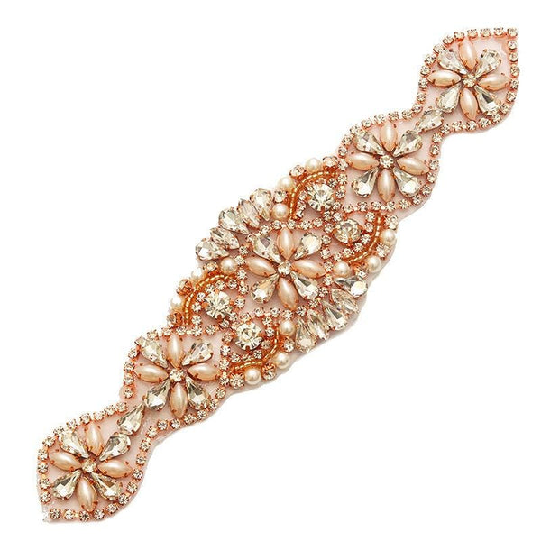 Rhinestone Bridal Applique: Iron-On Patch for Wedding Dress (19.5 cm x 5 cm)