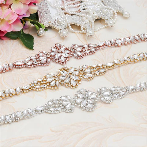 Rhinestone Bridal Belt Applique: Iron-On Patch (1 Yard)