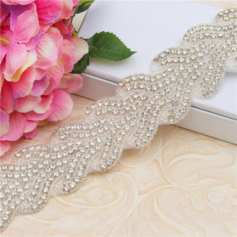 Rhinestone Bridal Applique: Iron-On Patch for Wedding Dress Belt