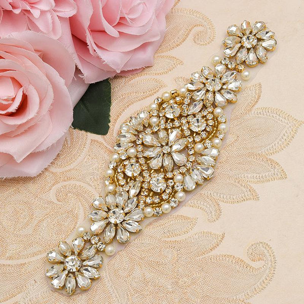 Rhinestone Bridal Applique: Iron-On Patch for Wedding Dress Belt