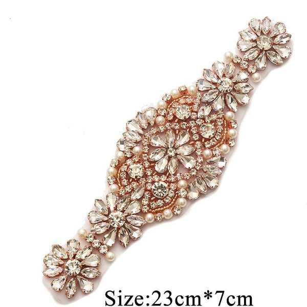 Rhinestone Bridal Applique: Iron-On Patch for Wedding Dress Belt