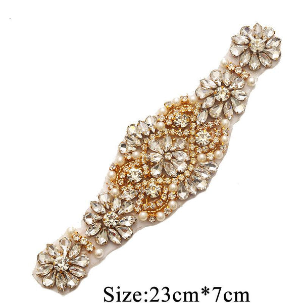 Rhinestone Bridal Applique: Iron-On Patch for Wedding Dress Belt