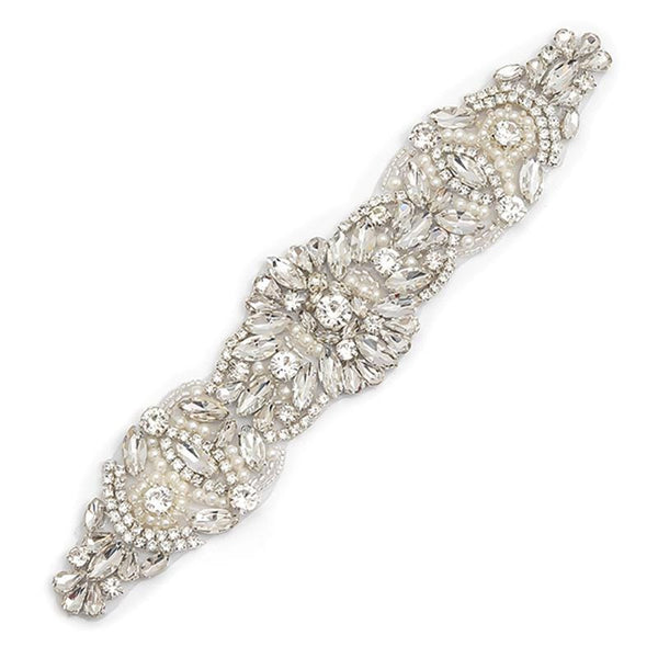 Rhinestone Bridal Applique: Iron-On Patch for Wedding Dress Belt (9 7/8 x 2 in)