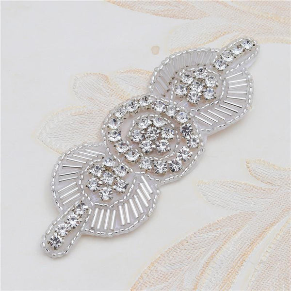 Rhinestone Bridal Applique: Iron-On Patch for Wedding Dress (10cm x 3cm)