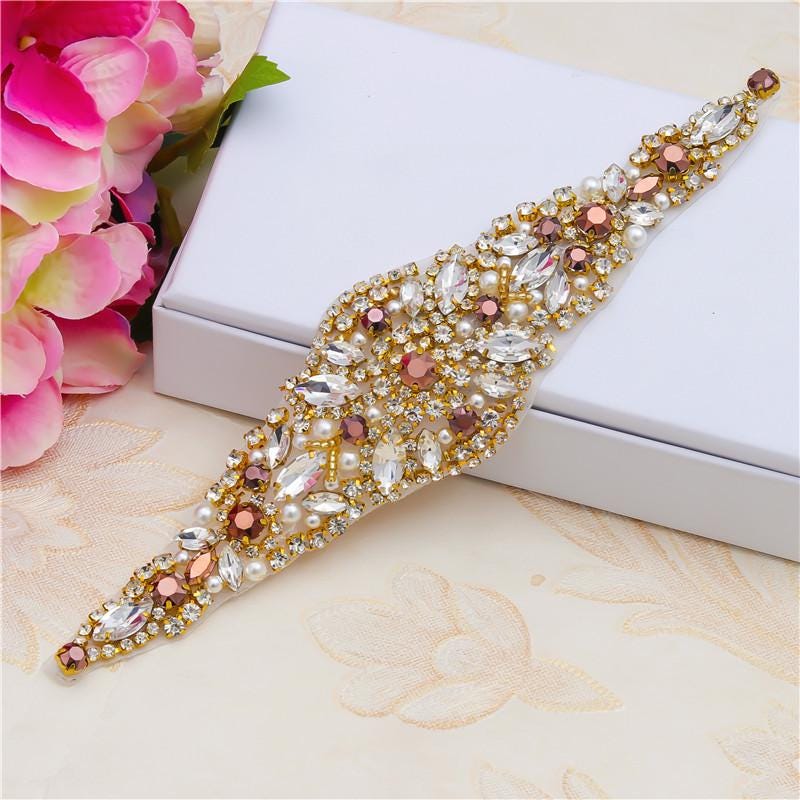 Rhinestone Bridal Applique: Iron-On Patch for Wedding Dress Belt