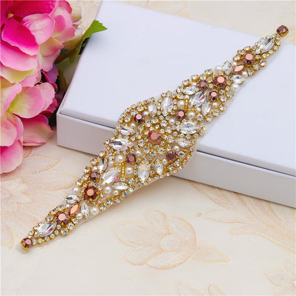 Rhinestone Bridal Applique: Iron-On Patch for Wedding Dress Belt