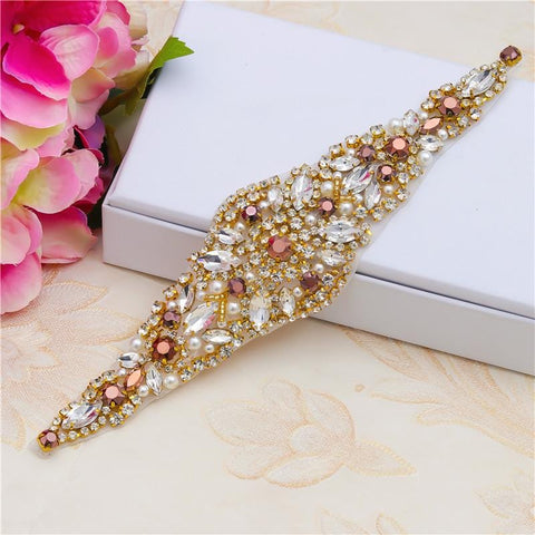 Rhinestone Bridal Applique: Iron-On Patch for Wedding Dress Belt