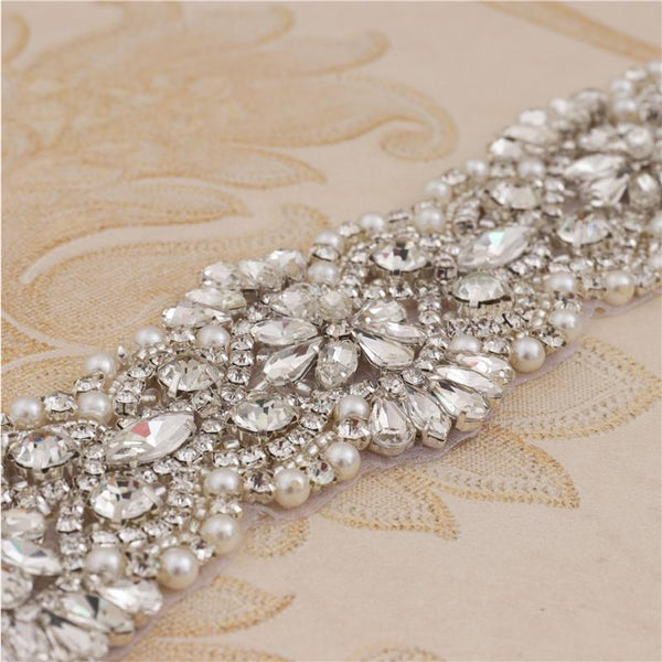 Rhinestone Bridal Belt Applique: Iron-On Patch (12 5/8 x 2 in)