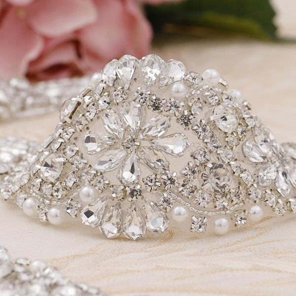 Rhinestone Bridal Applique: Iron-On Wedding Dress Belt Accessory