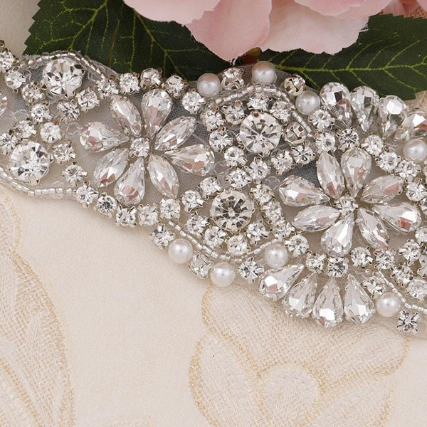 Rhinestone Bridal Applique: Iron-On Wedding Dress Belt Accessory