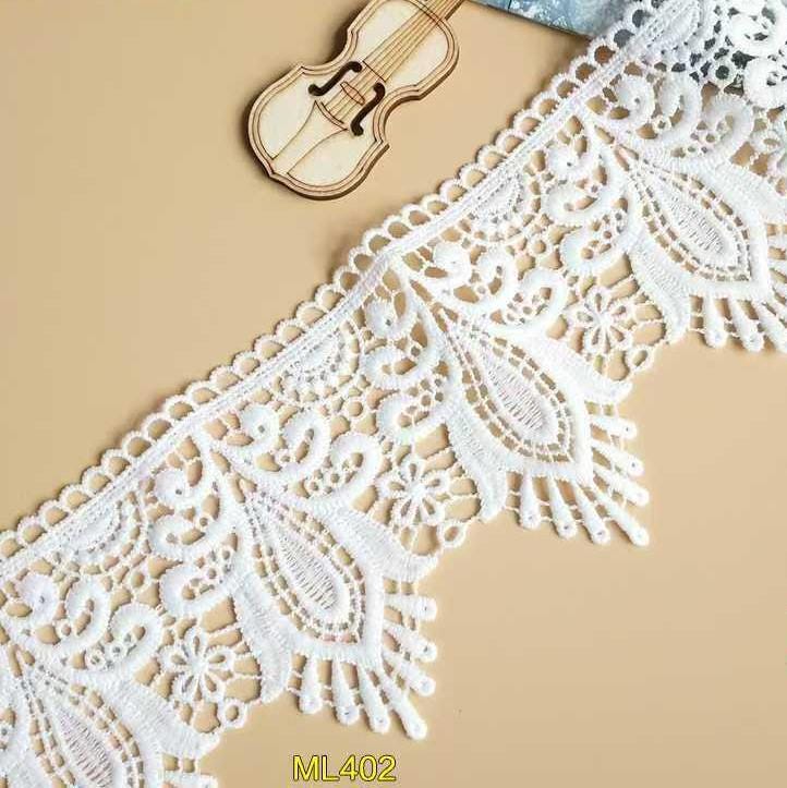 White Venice Lace Trim: Scalloped Victorian Guipure, 4 1/4 inches wide priced by the yard