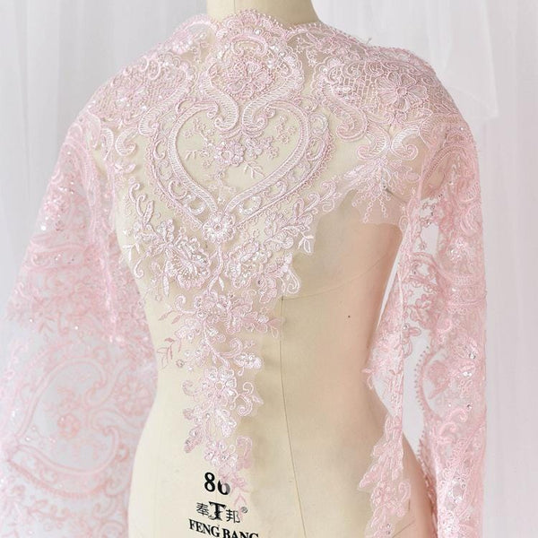 White Bridal Lace Trim with Sequins: Alencon Wedding Dress Fabric