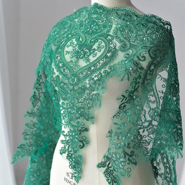 White Bridal Lace Trim with Sequins: Alencon Wedding Dress Fabric