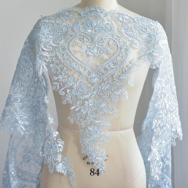 White Bridal Lace Trim with Sequins: Alencon Wedding Dress Fabric