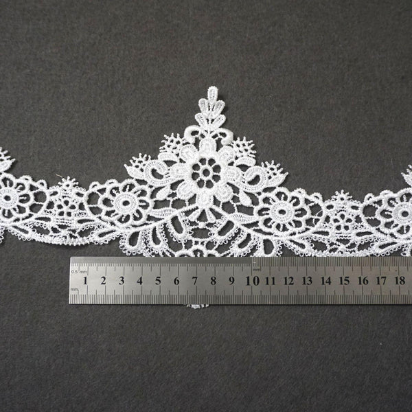 Off White Floral Venice Lace Trim: Scalloped Guipure Lace - 5 Inch