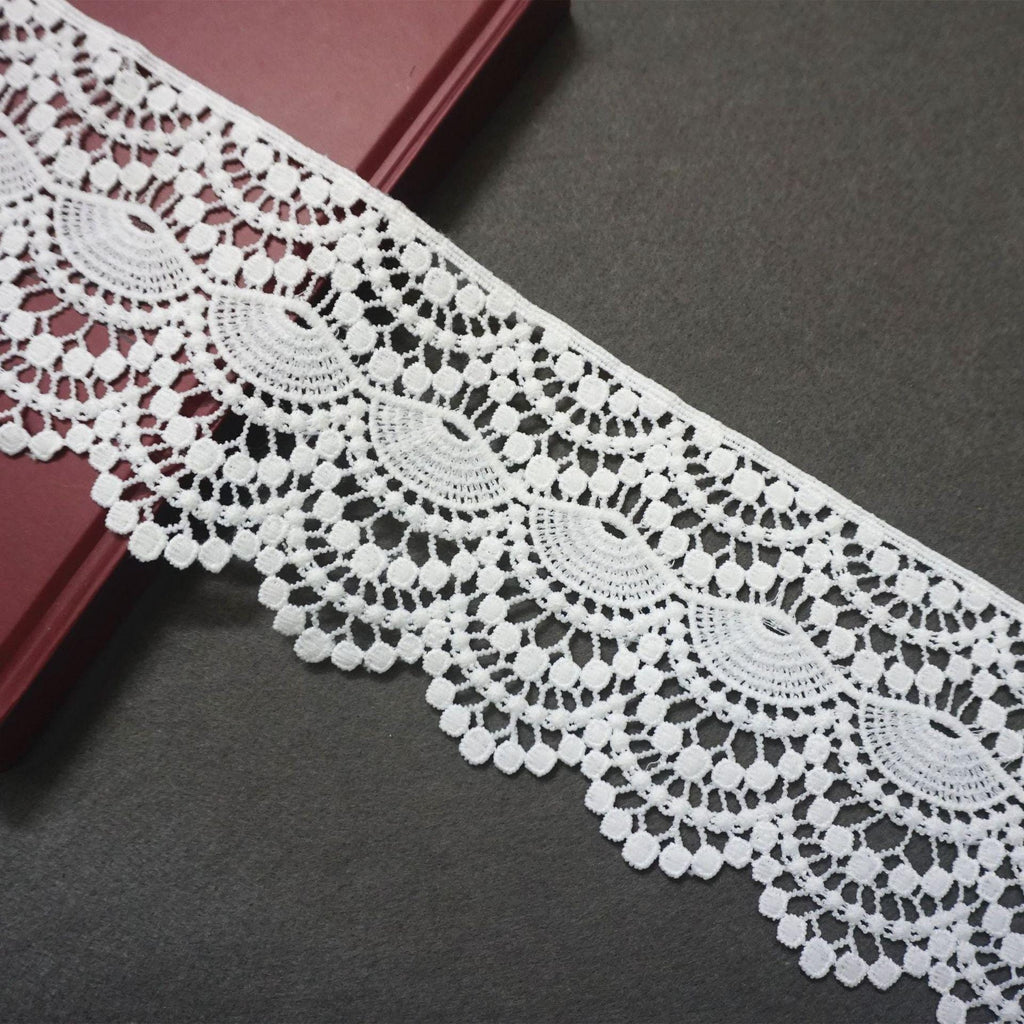 Off White Venice Lace Trim: Floral Scalloped Guipure Lace, 4 1/2 inches wide priced by the yard
