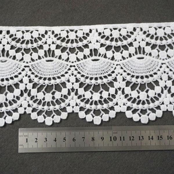 Off White Venice Lace Trim: Floral Scalloped Guipure Lace, 4 1/2 inches wide priced by the yard