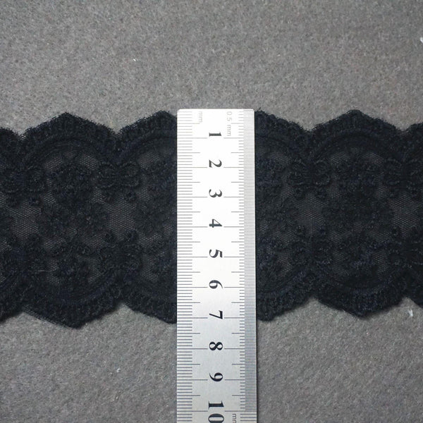 Black Floral Embroidered Lace Trim: Elegant Sewing Accessory
