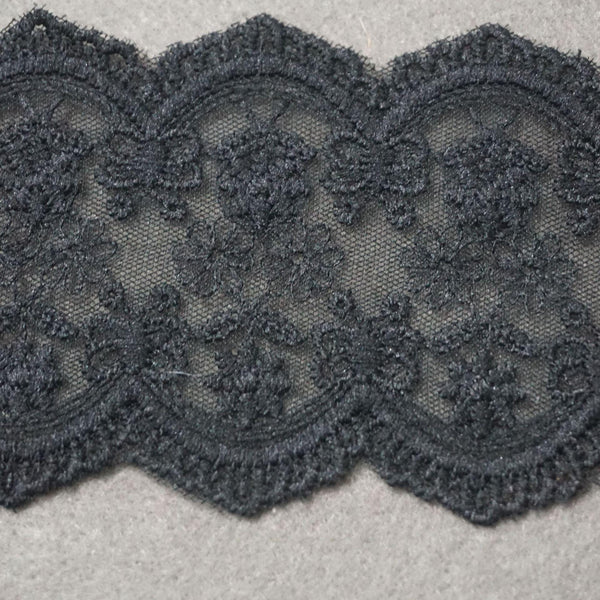 Black Floral Embroidered Lace Trim: Elegant Sewing Accessory