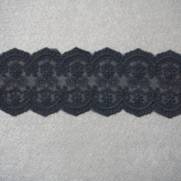 Black Floral Embroidered Lace Trim: Elegant Sewing Accessory