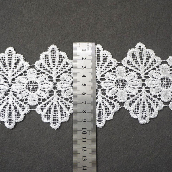Off White Floral Venice Lace Trim: 4-Inch Scalloped Guipure Lace