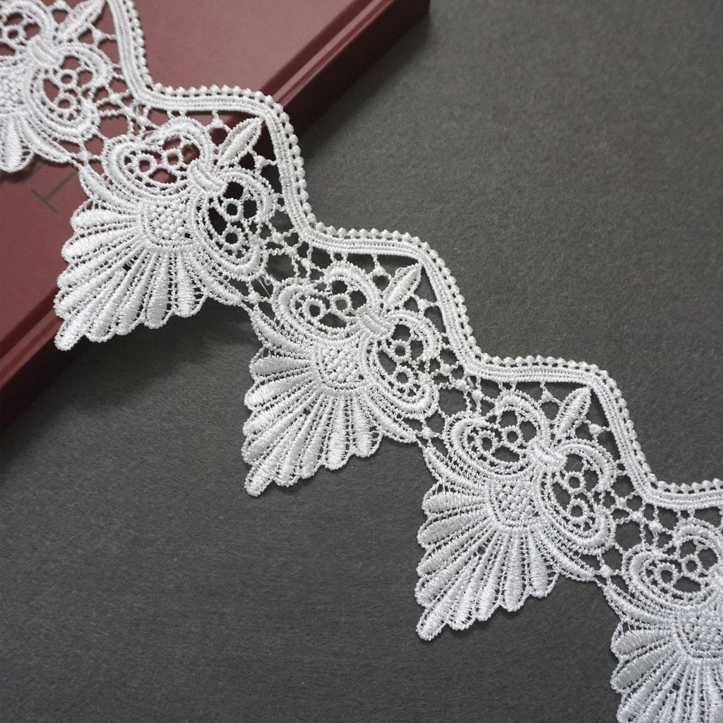 White Venice Lace Trim: Scalloped Edge, Vintage Style, 4 3/8" Wide